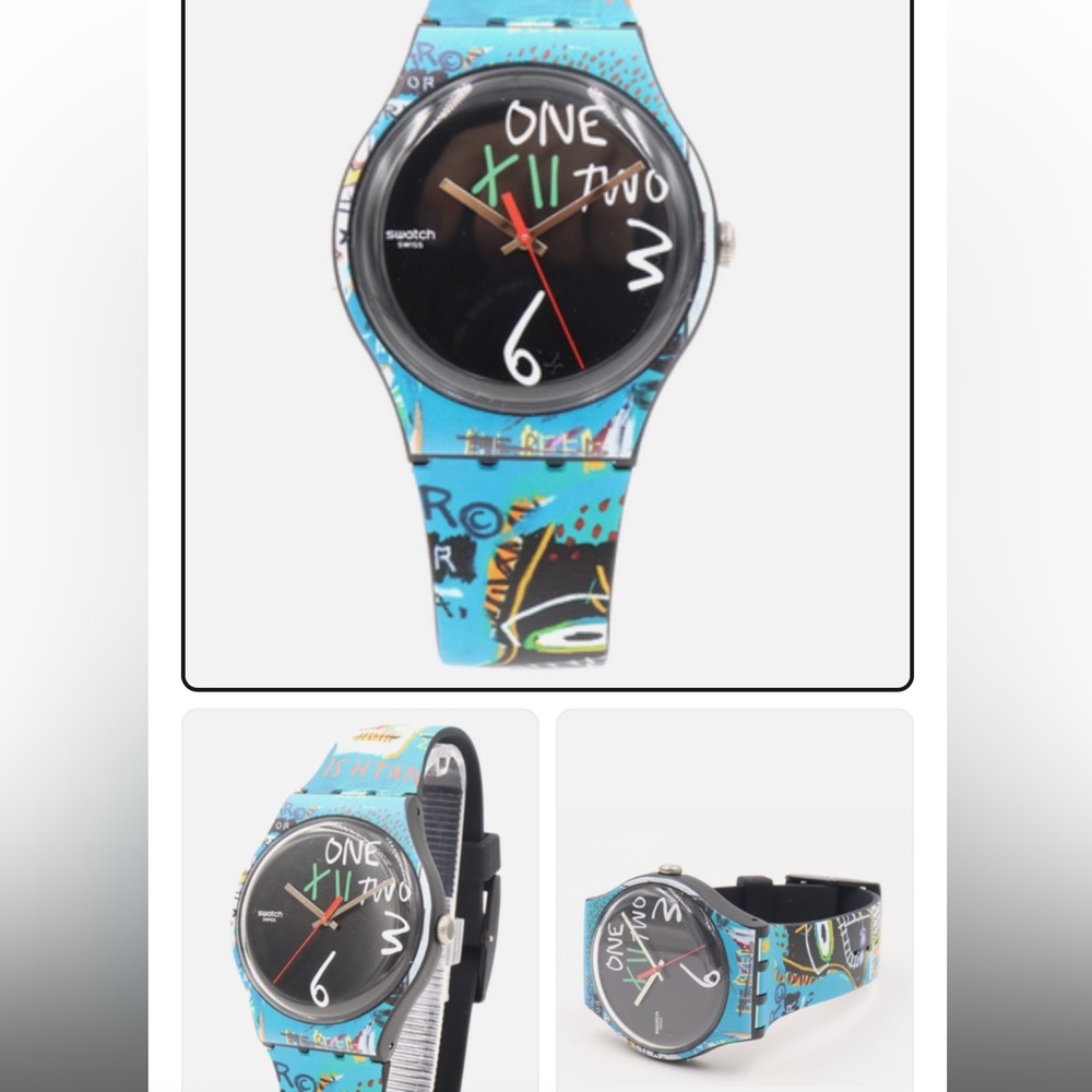 Swiss Swatch Ishtar by Jean-Michel Basquiat Quartz Watch, Blue 41mm